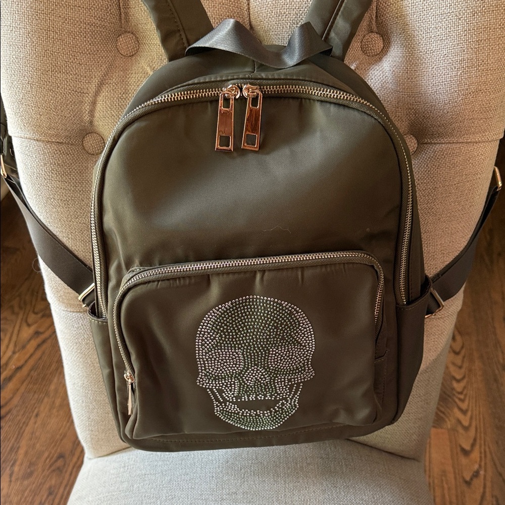 Olive Green Skull Design Backpack
